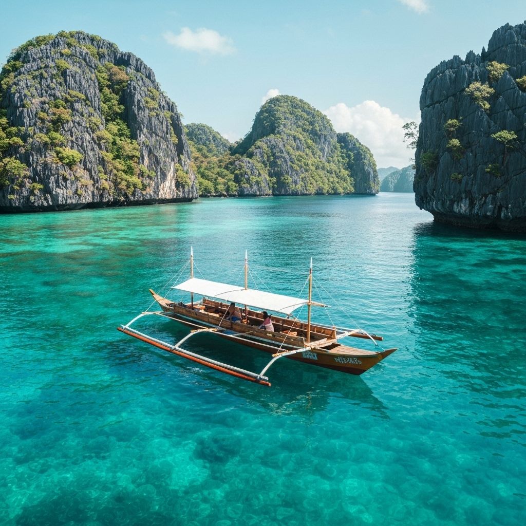 Traditional Filipino outrigger boat in Coron waters