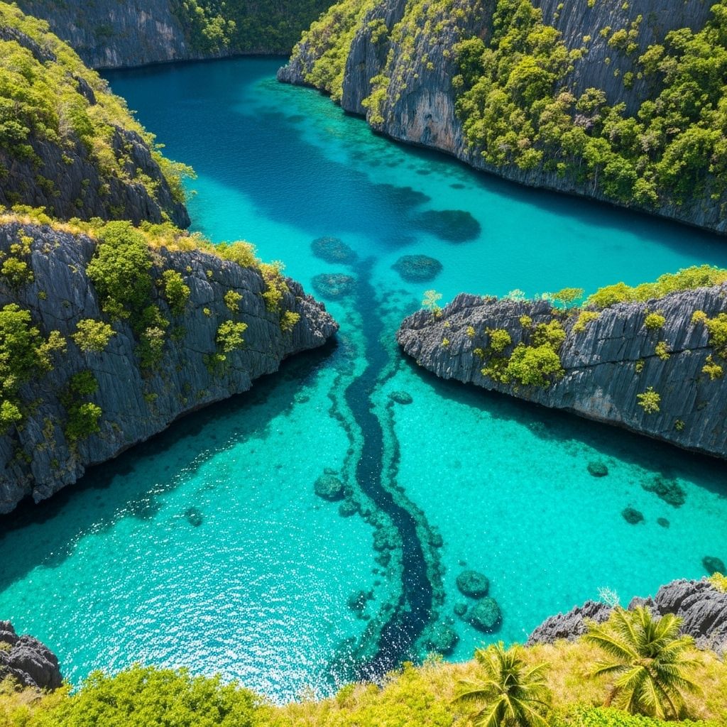 Twin Lagoon with turquoise waters and limestone formations